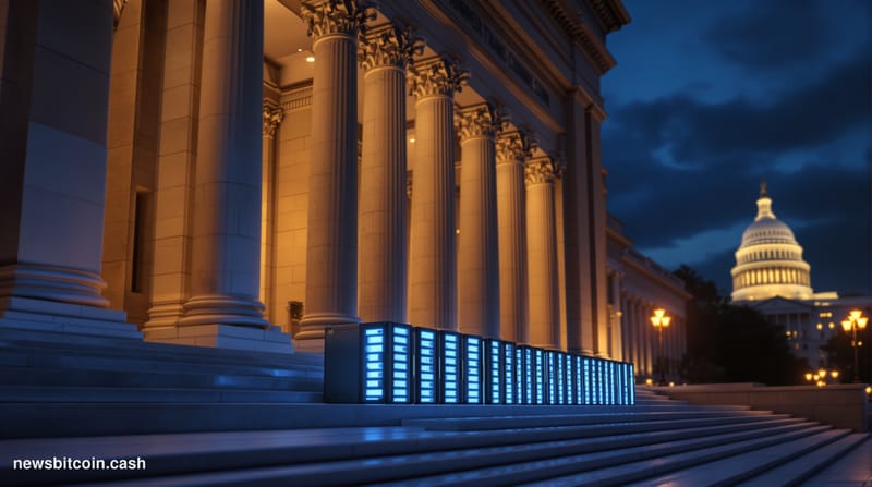 Cinematic photorealistic editorial photograph of the exterior of the Commodity Futures Trading Commission headquarters in Was