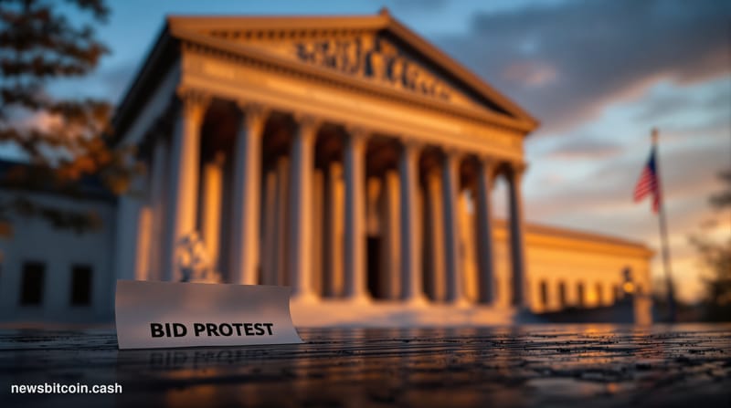 Cinematic photorealistic editorial photograph of the exterior of the U.S. Court of Federal Claims building in Washington D.C.