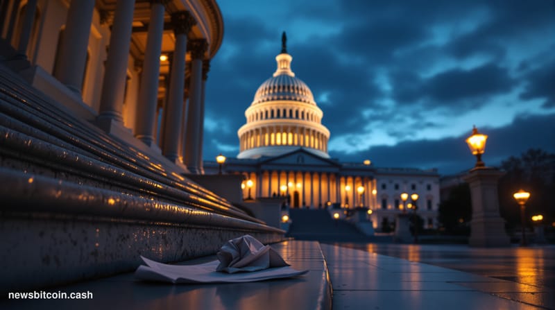 Cinematic photorealistic editorial photograph of the United States Capitol building in Washington D.C. at dusk, shot from a l