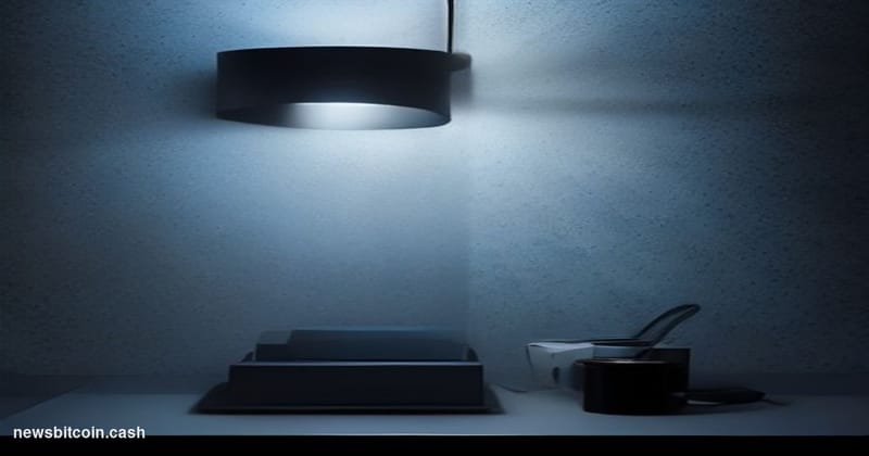 Cinematic photorealistic editorial photograph of a physical Coldcard hardware wallet sitting on a dark brushed-steel surface,