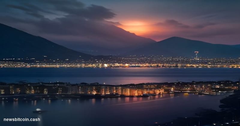 Cinematic photorealistic editorial photograph of Lugano, Switzerland at dusk, with the city's lakefront promenade in sharp fo