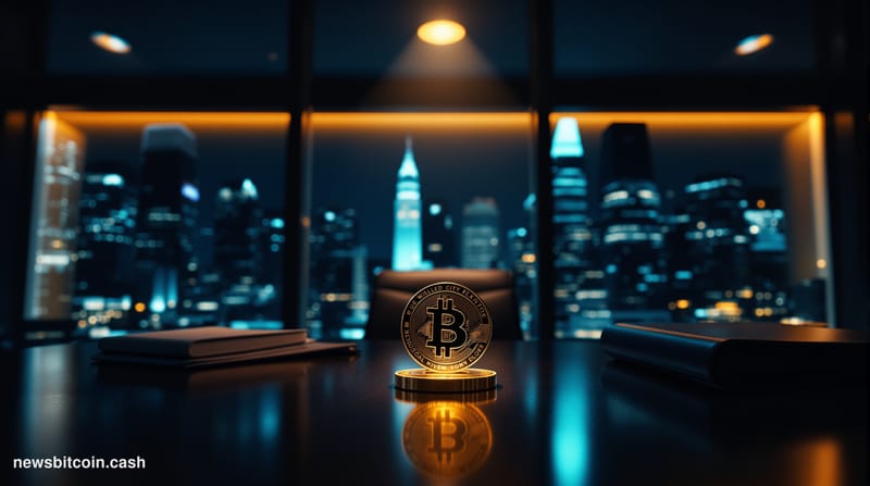 Cinematic photorealistic editorial photograph set inside a dimly lit private wealth management office, dramatic chiaroscuro l
