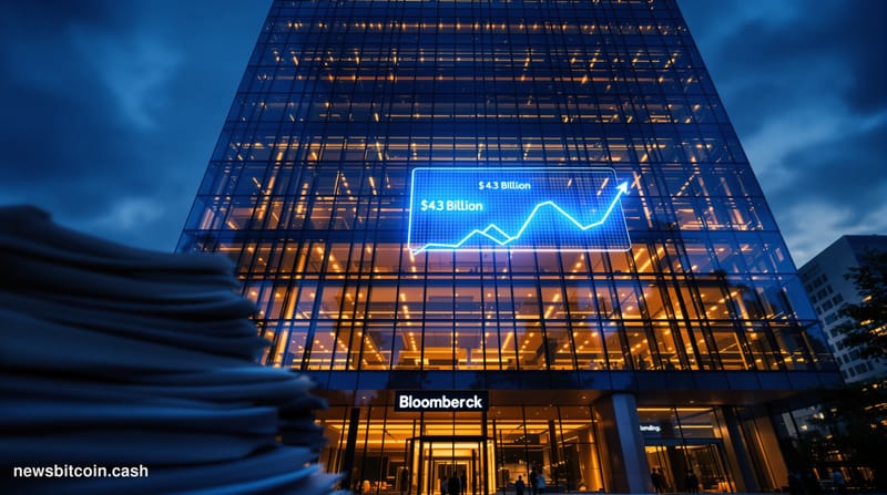 Cinematic photorealistic editorial photograph of a sleek, glass-and-steel financial technology headquarters at dusk, shot fro