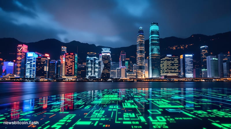 Cinematic photorealistic editorial photograph of Hong Kong's Central financial district skyline at dusk, shot from the harbor