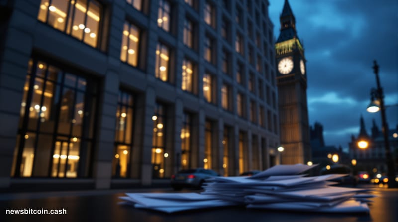 Cinematic photorealistic editorial photograph of the HMRC headquarters building at 100 Parliament Street in London, shot at d