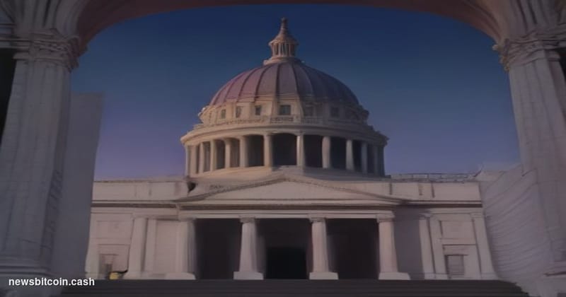 Cinematic photorealistic editorial photograph of the Illinois State Capitol building in Springfield, shot at dusk from a low 