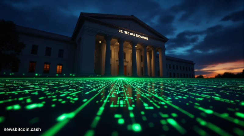 Cinematic photorealistic editorial photograph of the U.S. Securities and Exchange Commission headquarters in Washington D.C.,