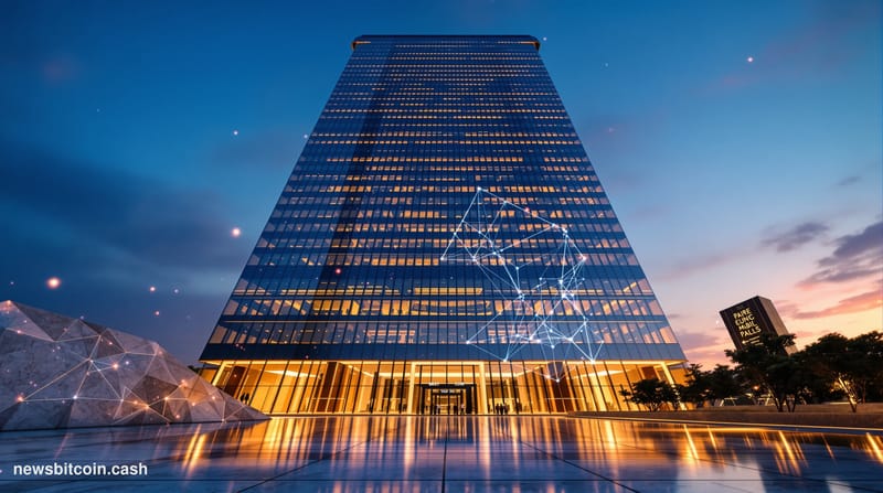 Cinematic photorealistic editorial photograph of the Itaú bank headquarters in São Paulo, Brazil, shot from a low angle at du