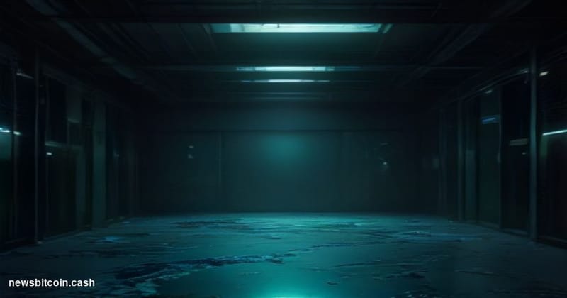 A cinematic photorealistic editorial photograph of a shattered digital vault rendered as physical infrastructure — cracked se