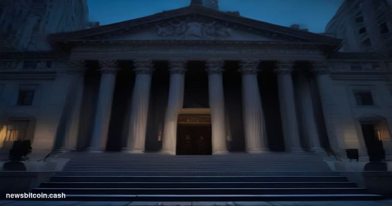 Cinematic photorealistic editorial photograph of the Thurgood Marshall United States Courthouse in Lower Manhattan, Southern 