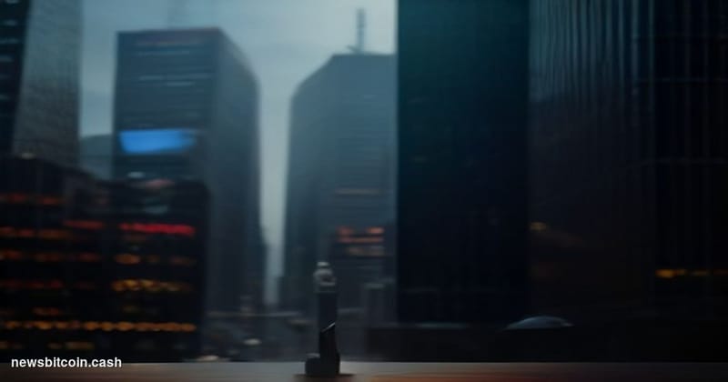 Cinematic photorealistic editorial photograph of the Nasdaq MarketSite tower in Times Square, New York City, shot at dusk wit