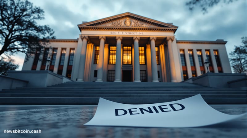 Cinematic photorealistic editorial photograph of the SEC headquarters building in Washington D.C. — the brutalist stone facad