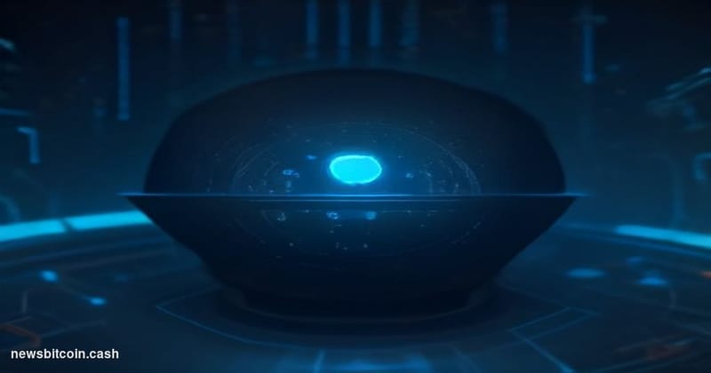 Cinematic photorealistic editorial photograph of a glowing, circuit-etched Bitcoin coin resting on a dark matte surface, with
