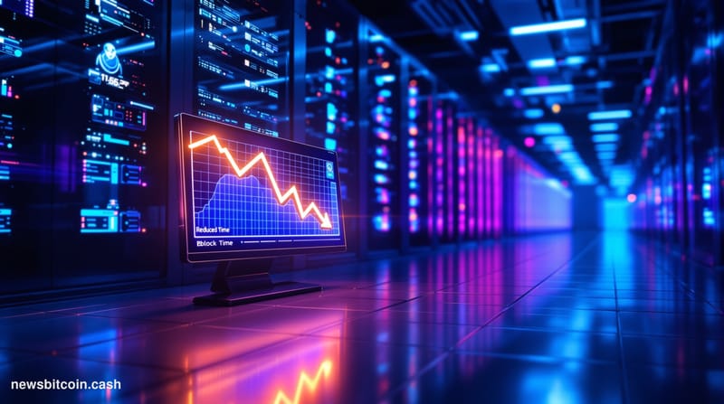 Cinematic photorealistic editorial photograph of a sleek, futuristic data center interior bathed in deep blue and electric vi