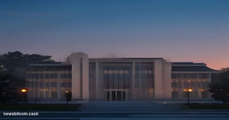 Cinematic photorealistic editorial photograph of the South Korean presidential office Cheong Wa Dae (Blue House) or the new Y
