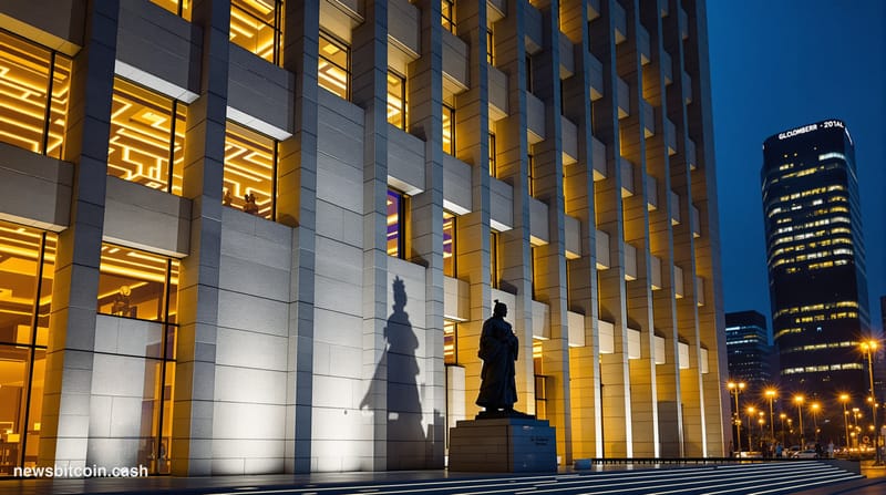 Cinematic photorealistic editorial photograph of Seoul's Gwanghwamun Government complex at dusk, dramatic side-lighting casti