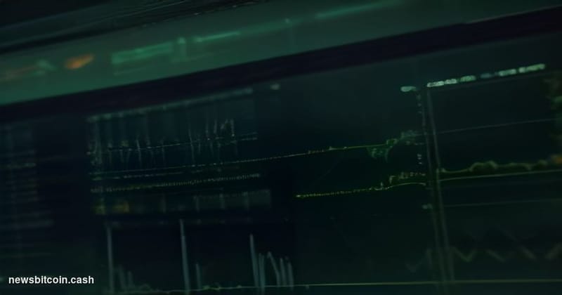 Cinematic photorealistic editorial photograph of a dimly lit Wall Street trading floor at dusk, with large screens displaying