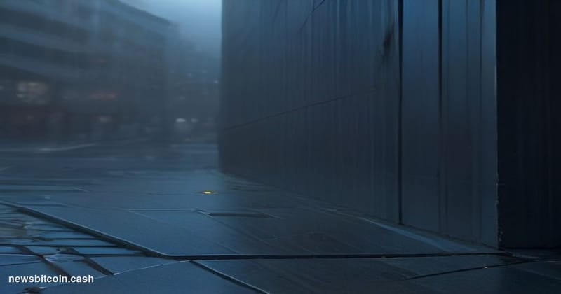 Cinematic photorealistic editorial photograph of the Trump Media & Technology Group headquarters exterior at dusk, shot from 