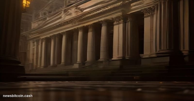 Cinematic photorealistic editorial photograph of the Bank of England's iconic neoclassical Threadneedle Street headquarters i