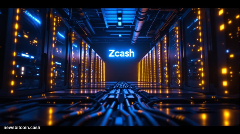 Cinematic photorealistic editorial photograph of a large-scale cryptocurrency mining facility interior, rows of high-performa