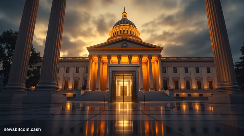 Cinematic photorealistic editorial photograph of the headquarters of the Office of the Comptroller of the Currency in Washing