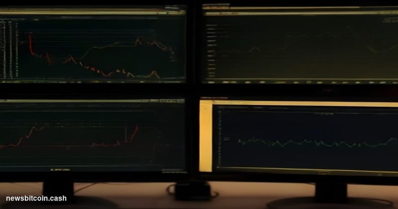 Cinematic photorealistic editorial photograph of a sleek trading terminal interface glowing with warm amber and gold tones in