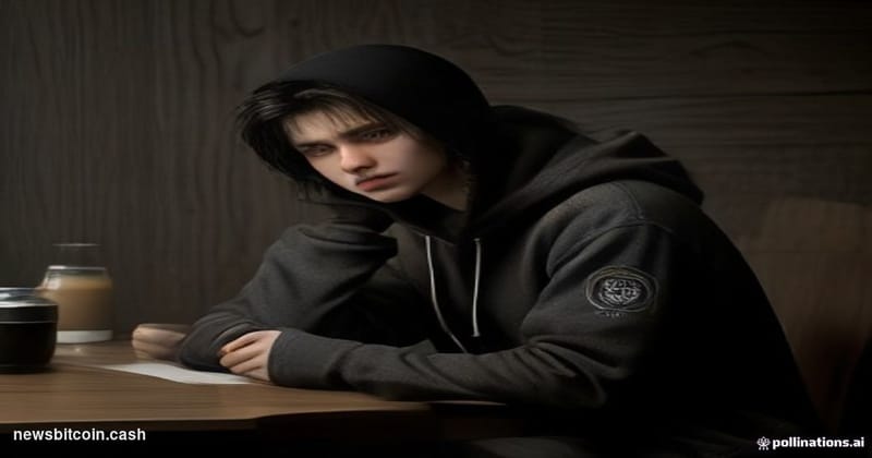 Cinematic photorealistic editorial photograph of a young man's silhouette — hoodie-clad, late teens to early twenties — seate