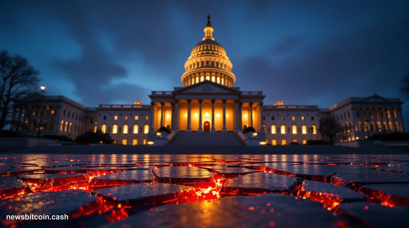 Cinematic photorealistic editorial photograph of the United States Capitol Building in Washington D.C. at dusk, shot from a l