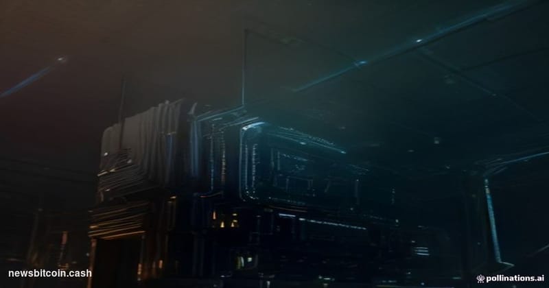 Cinematic photorealistic editorial photograph shot from a low angle looking up at a monumental quantum computing processor su