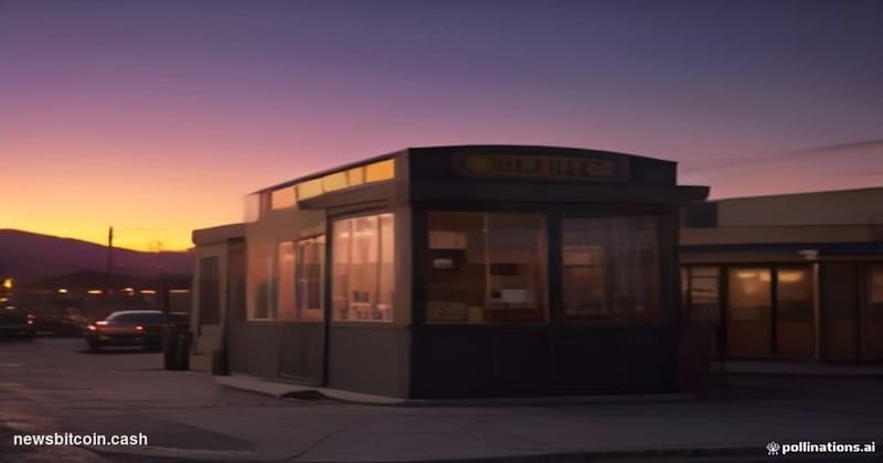 A cinematic photorealistic editorial photograph set on a gritty Albuquerque street corner at dusk, dramatic amber and purple 