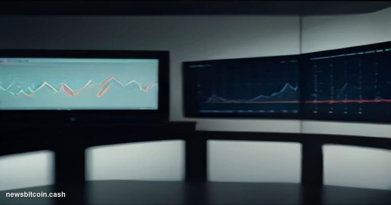 Cinematic photorealistic editorial photograph set in a dimly lit, upscale Tokyo trading floor environment — a visual nod to A