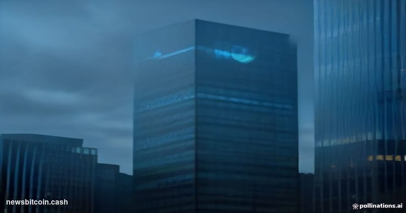 Cinematic photorealistic editorial photograph of the Barclays corporate headquarters on Churchill Place, Canary Wharf, London
