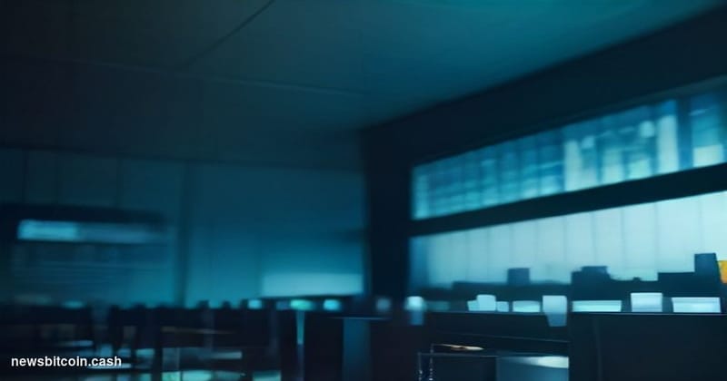 Cinematic photorealistic editorial photograph of a sleek, modern financial trading floor viewed from a low camera angle, bath