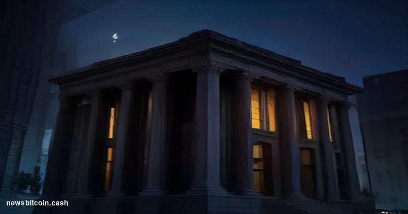 Cinematic photorealistic editorial photograph of the Office of the Comptroller of the Currency headquarters building in Washi