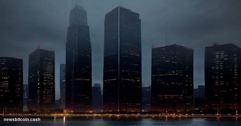 Cinematic photorealistic editorial photograph of a modern São Paulo financial district at dusk, the iconic Torre Itaú skyscra
