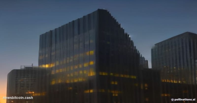 Cinematic photorealistic editorial photograph of the iconic Bank of Canada headquarters in Ottawa, a brutalist stone and glas
