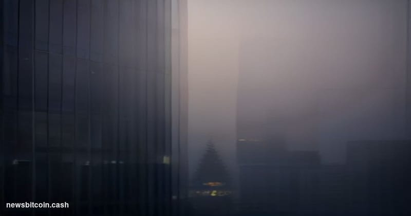 Cinematic photorealistic editorial photograph of a sleek Parisian corporate office tower at dusk, shot from a low angle with 