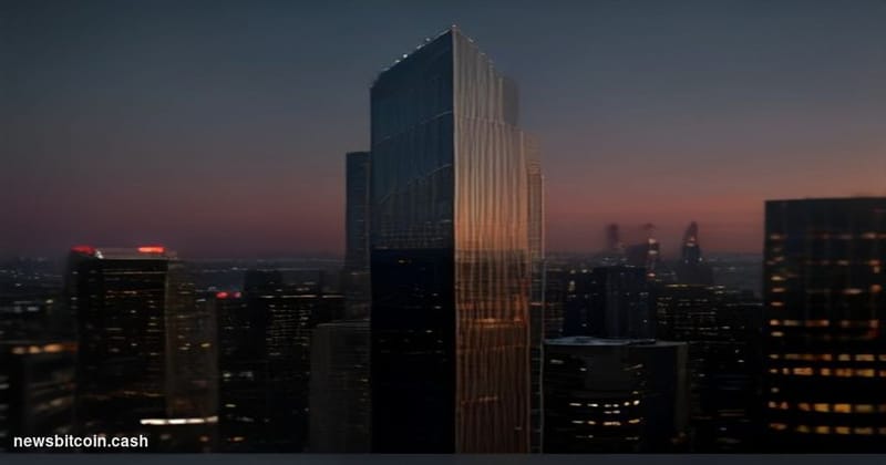 A cinematic photorealistic editorial photograph set in Miami's Brickell financial district at dusk, with warm golden hour lig