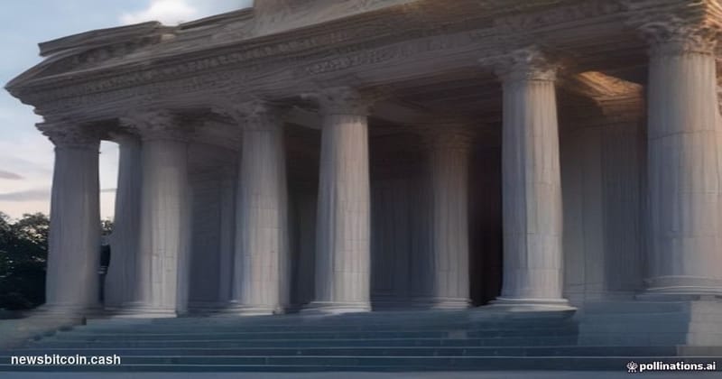 Cinematic photorealistic editorial photograph of the exterior of the CFTC headquarters building in Washington D.C., shot at d