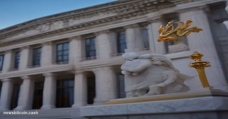 Cinematic photorealistic editorial photograph of the exterior of the CFTC headquarters building in Washington D.C., shot from