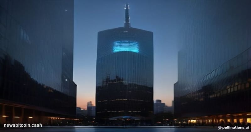 Cinematic photorealistic editorial photograph of the European Central Bank's iconic Frankfurt headquarters — its gleaming twi