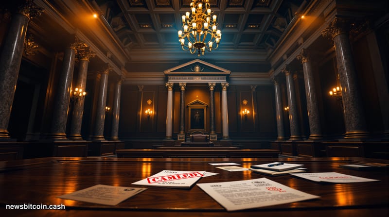 A cinematic photorealistic editorial photograph set inside the United States Senate chamber or Capitol Hill rotunda, captured