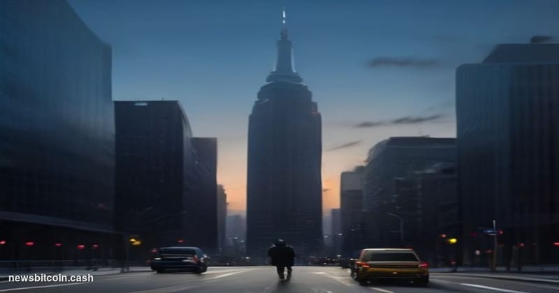 Cinematic photorealistic editorial photograph of a major financial district street scene in Toronto, Canada, with the CN Towe