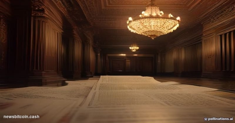 A cinematic photorealistic editorial photograph shot inside a grand, marble-columned United States Capitol corridor, late eve