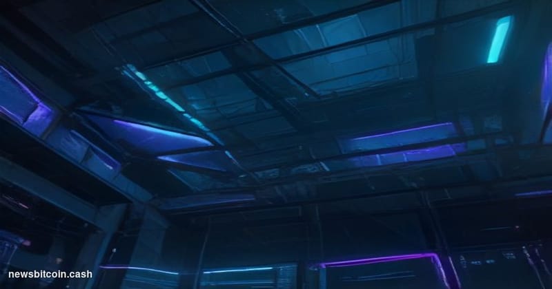 Cinematic photorealistic editorial photograph of a sprawling, neon-lit trading floor environment at night, viewed from a low 