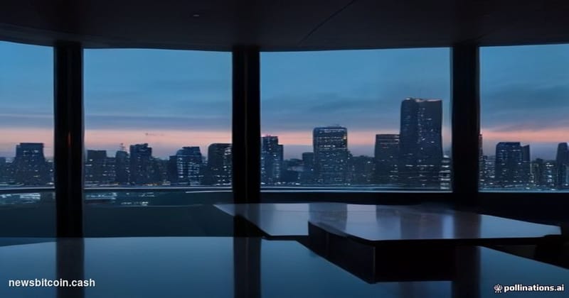 Cinematic photorealistic editorial photograph of a modern financial technology office in Singapore, with a floor-to-ceiling g