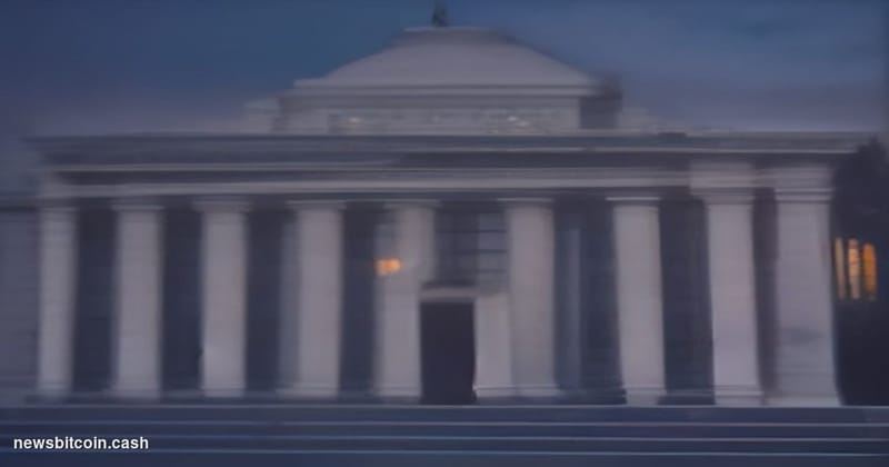 Cinematic photorealistic editorial photograph of the Marriner S. Eccles Federal Reserve Board Building in Washington D.C., sh