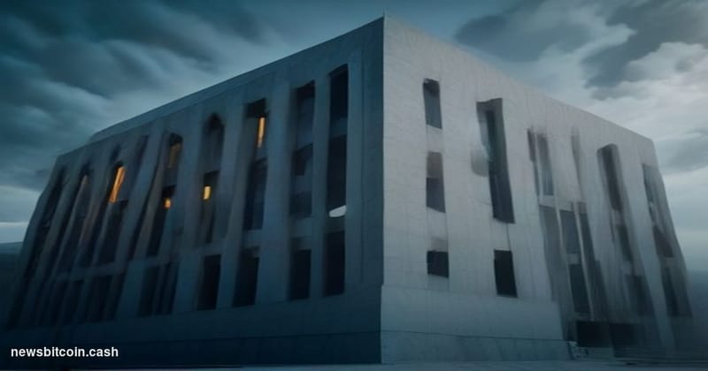 Cinematic photorealistic editorial photograph of the German Federal Ministry of Finance building in Berlin — the imposing Det