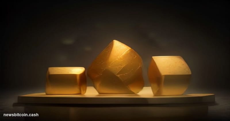 Cinematic photorealistic editorial photograph of a gleaming stack of gold bars arranged on a dark stone surface, sharply lit 