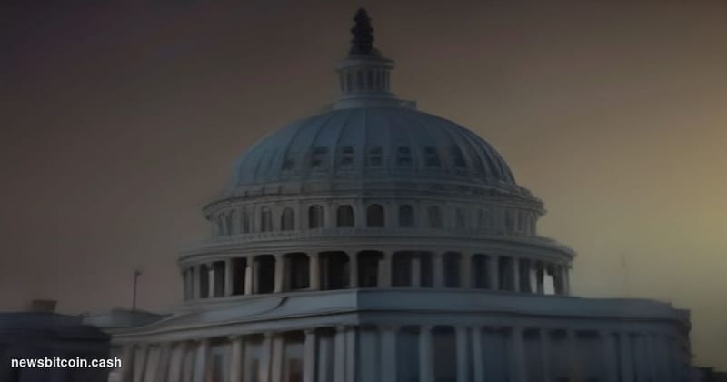 Cinematic photorealistic editorial photograph of the United States Capitol building in Washington D.C. at dusk, shot from a l